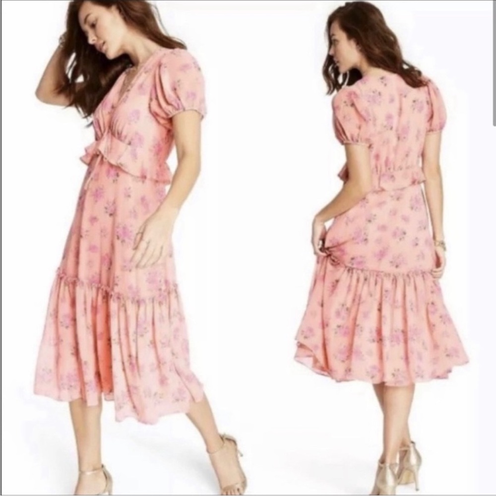 LoveShackFancy Pink Floral Midi Dress